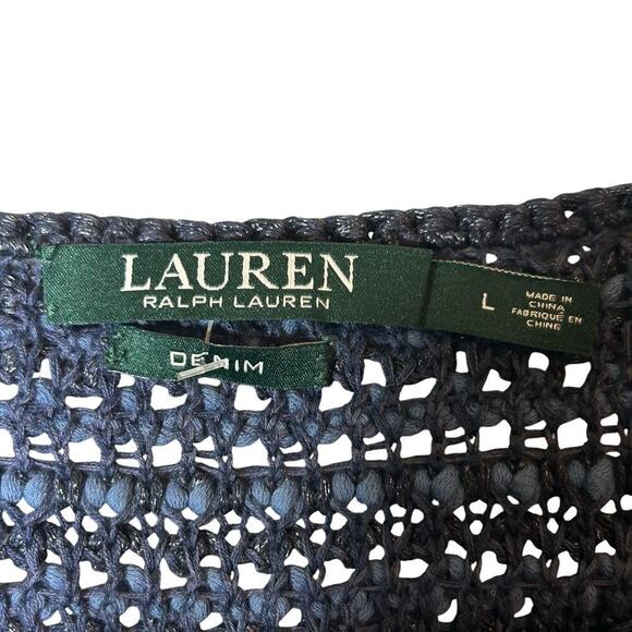 Lauren Ralph Lauren Top Womens L Blue Linen Blend Crochet‎ Sleeveless Pullover - Picture 3 of 7